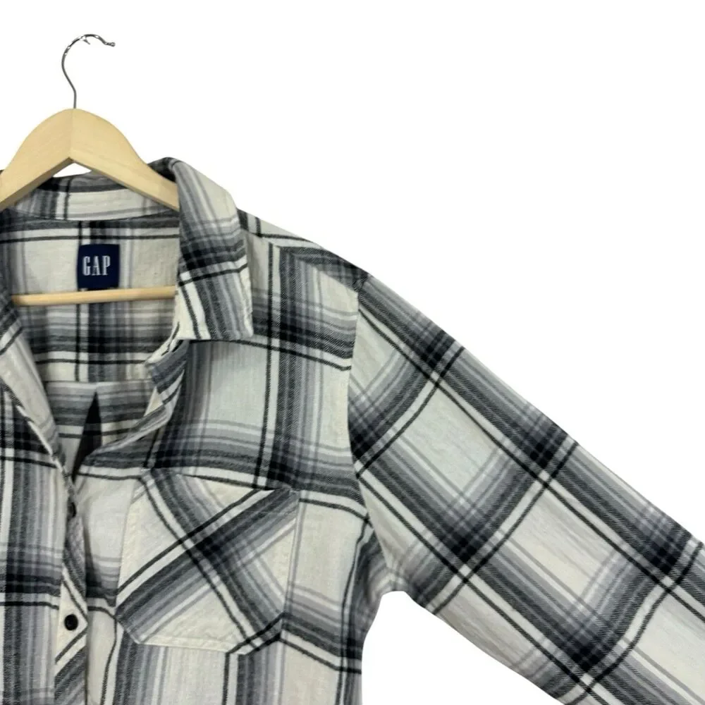 GAP Large Cotton Flannel Shirt Button Up Long Sleeve Plaid Womens READ - Picture 7 of 12